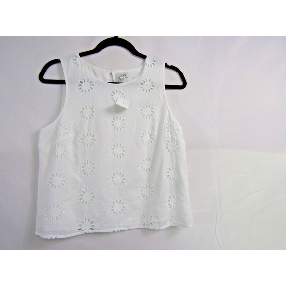 J. Crew White Eyelet Shell Tank Top sz Large Whimsygoth Fairy Minimalist Boho - Picture 1 of 7